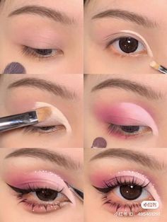 Soft Pastel Eye Makeup, Dark Pink Makeup, Pink Eye Makeup Tutorial, Pink Makeup Tutorial, Makeup Drawing, Doll Eye Makeup, Makeup Artist Tips