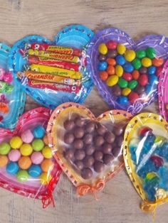 heart shaped candy bags filled with assorted candies