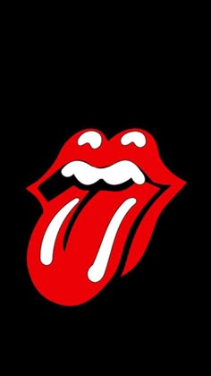 the rolling stones logo on a black background with red and white tongue marks in it's mouth