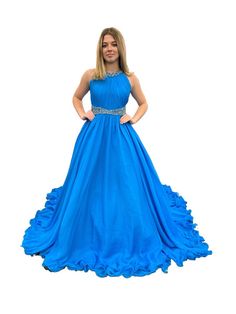 Samantha Blake 1102 Girls Pageant Dress. This stunning A Line Chiffon gown Blue Chiffon Gown With Sweep Train, Blue Chiffon Prom Gown, Blue Chiffon Gown For Prom Season, Blue Chiffon Gown For Prom, Blue Chiffon Gala Gown, Blue Chiffon Gown For Gala, Blue Chiffon Gown For Gala Events, Train Design, Girls Pageant Dresses