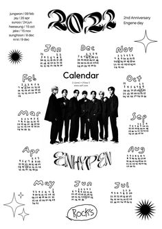 an image of a calendar with the names of people in black and white on it