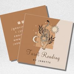 two greeting cards with an image of a tiger on the front and back, both in brown