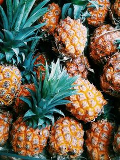 a pile of pineapples sitting next to each other