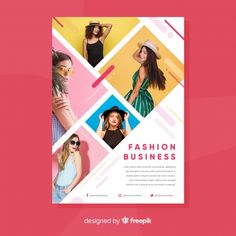 a fashion flyer with photos on the front and back cover, in bright colors for a women's clothing store