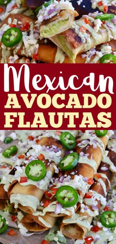 mexican avocado flatbreads with cheese and jalapenos on top