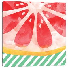 a slice of watermelon on a green and white striped background