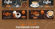 three facebook covers with coffee images on them