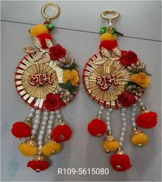 the earrings are decorated with flowers and beads