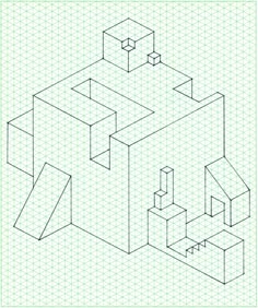 an outline drawing of a cube with two smaller cubes