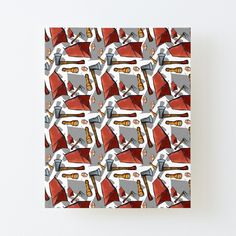 an abstract pattern with red and gray objects on white canvas print mounted to a wall