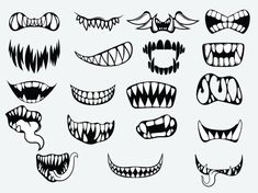 an image of monster face cliparts with different expressions and teeth for halloween decoration