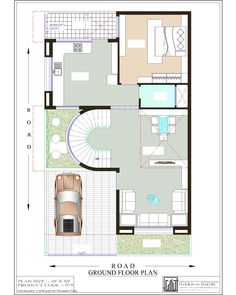 a floor plan for a house with a car parked in the driveway