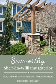 a blue house with the words seaworthyly shewn - williams exterior