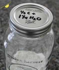 a glass jar with some white stuff in it