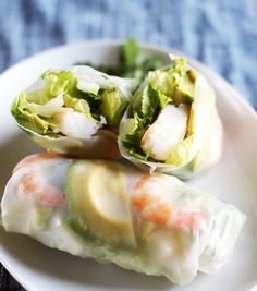 shrimp and lettuce spring rolls on a plate