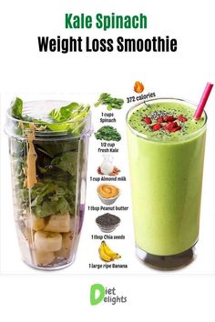 a green smoothie in a blender with ingredients to make it