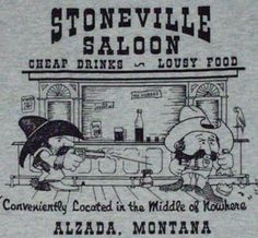 a t - shirt with an image of two cartoon characters in front of a bar