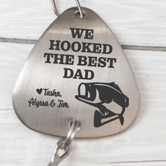 we hooked the best dad guitar pickle keychain with personalized name on it