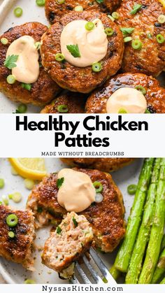 healthy chicken patties on a plate with asparagus