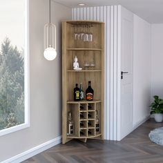 a wine rack in the corner of a room