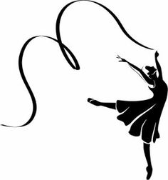 a black and white silhouette of a ballerina with a ribbon in the shape of a heart