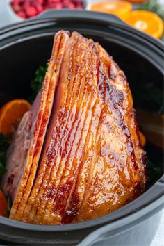 a close up of food in a slow cooker