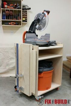 a workbench with tools on it in a garage