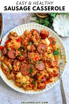 This Slow Cooker Sausage Casserole is not only mouthwatering, but it’s easy to make and all made in one pan or in the crockpot. A cozy, hearty meal the entire family will request! Chock full of veggies and simmered in a flavorful broth, making it an easy and healthy dinner recipe perfect for winter. This crockpot recipe is great for meal prep, plus it's gluten-free and dairy-free!