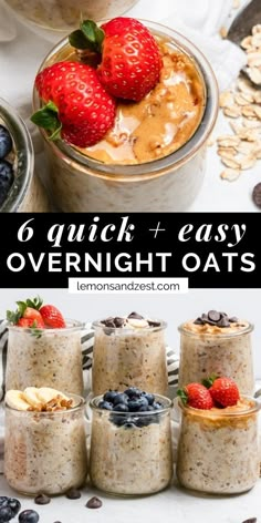 overnight oats with strawberries and blueberries on top