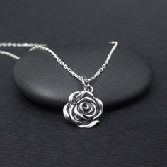 ROSE NECKLACE ROSE FLOWER CHARM PENDANT STERLING SILVER JUNE BIRTH FLOWER NECKLACE Pretty Jewelry Necklaces, Rose Stud Earrings, Floral Jewelry, Rose Necklace, Rose Jewelry, Necklace Rose, Jewelry Boho, Floral Jewellery, Gothic Jewelry