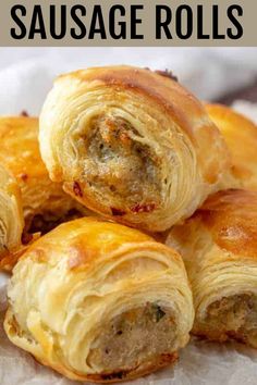 several sausage rolls are piled on top of each other