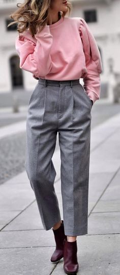 Grey Trousers Outfit Women, Grey Trousers Women, Grey Dress Pants Outfit, Grey Trousers Outfit, Outfit Rosa, Dress Pants Outfits