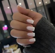 White French Nails With Chrome, Natural White French Tip Nails, Short White On White French Tip Nails, Cream Square Nails, Milky White With Chrome Nails, White Base Acrylic Nails, Milky White Nails Chrome, White Base French Nails, Short Classy Nail Designs 2024