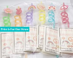 the price is for one straw and six plastic unicorns are on display in bags