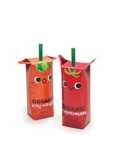 two orange boxes with eyes and noses on them