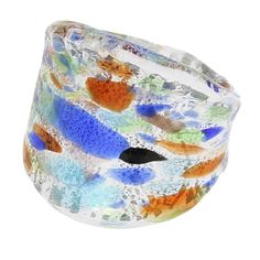 Click here to view our ring sizing tool. This Murano Glass Ring features a splash of vivid colors within translucent glass reminiscent of the impressionist artists' brushstrokes. The unique color pattern of each Kaleidoscope Murano ring showcases the mastery and artistic talent of Murano glass-makers. This stylish hand-made ring is an instant favorite, which adds a colorful Venetian touch to any outfit. This Murano Glass ring is hand-made in a traditional Murano Glass workshop in Venice, Italy. Italian Leather Handbags, Italian Bags, Murano Glass Jewelry, Translucent Glass, Glass Christmas Tree Ornaments, Impressionist Artists, Handmade Handbags, Glass Christmas Tree, Christmas Figurines