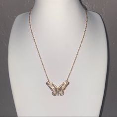 ***Last One Left*** Gold Butterfly Necklace With Rhinestones. Has A Lobster Clasp Closure. (Ring Is Not Included). Lead And Cadmium Compliant. Tory Burch Necklace, Gold Butterfly Necklace, Butterfly Necklace Gold, Crystal Statement Necklace, Chunky Statement Necklace, Pendant Diamond, Sterling Silver Cross Pendant, Choker Pendant, Chakra Necklace