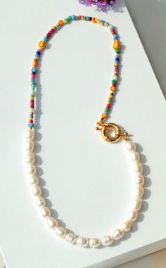 Cheap Colorful Pearl Beaded Necklaces, Cheap Colorful Beaded Pearl Necklaces, Gold Pearl Necklace With Colorful Beads, Pearl And Colorful Bead Necklace, Colorful Beads Pearl Choker Necklace, Jewlery Necklace, Candy Jewelry, Diy Jewelry Necklace, Beaded Necklace Designs