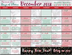 a calendar with the holidays and new year's events on it, including dates