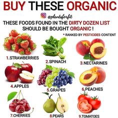 ⏩ Which Foods Do You Like To Buy Organic❔ ▫️ Have you heard about the DIRTY DOZEN? 🤔 If not, don't worry because I got you covered! 😉 ▫️ Every year the dirty dozen list is reviewed and updated and in case you don't know what it is. ▫️ Well, it's simply a list that consists of 12 WHOLE FOODS that contain the most amount of pesticides according to analysis! ▫️ Meaning these FOODS should be rather bought ORGANIC over conventional! 🙌🌱 ▫️ Nevertheless, there is also a counterpart to the dirty doz Lose Thigh Fat Fast, The Dirty Dozen, Dirty Dozen, Vegan Memes, Vegan Humor, Fiber Rich, Health Advice, Vegan Eating