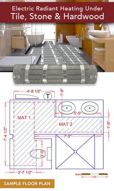 the floor plan for an electric radiator heating under tile, stone & hardwood