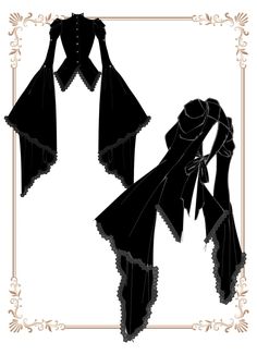 the silhouettes of two women in black dresses with long sleeves and bows on their heads