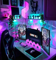 Setup gamer Small Gaming Room Ideas Cozy, Cyberpunk Game Room, Cyberpunk Gaming Room, Cyberpunk Hideout, Cyberpunk Gaming Setup, Cyberpunk Home Decor, Cyberpunk Setup, Cyberpunk Room Aesthetic, Cyberpunk Bedroom Ideas