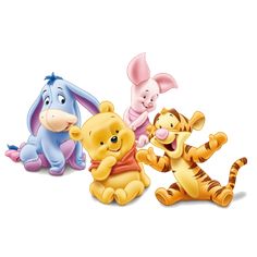 winnie the pooh, tigger, and tigger sitting next to each other