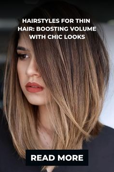 Stylish medium-length haircut for adding volume to thin hair. Face Framing Layers For Fine Hair, Hair Styles For Thinner Hair, Thinning Hair Women, Medium Length Curls, Long Hair Highlights, Curly Hair With Bangs, Brittle Hair, Trending Haircuts, Creative Hairstyles