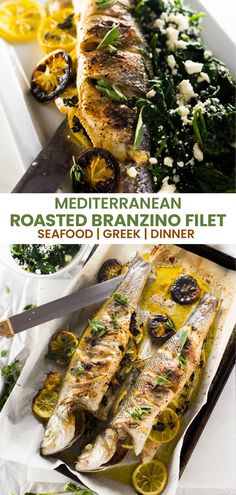 mediterranean roasted branzoa fillet with lemons and herbs