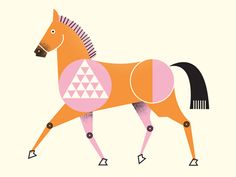 an orange horse with geometric designs on it's body