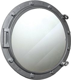 HS 24 Nautical Wooden Porthole Mirror w/Silver Finish - DRH Nauticals Black Porthole Mirror, Large Nautical Mirror, Nautical Bathroom Vanity Mirrors, Large Porthole Mirrors, Swinging Door With Porthole, Fishing Bathroom Mirror, Vintage Porthole Mirror, Porthole Mirrors, Round Mirror With Rope