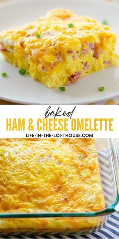 ham and cheese omelette in a casserole dish on a white plate