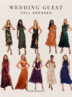 the wedding guest fall dresses are available in different colors and styles, including black, gold, purple, green, red